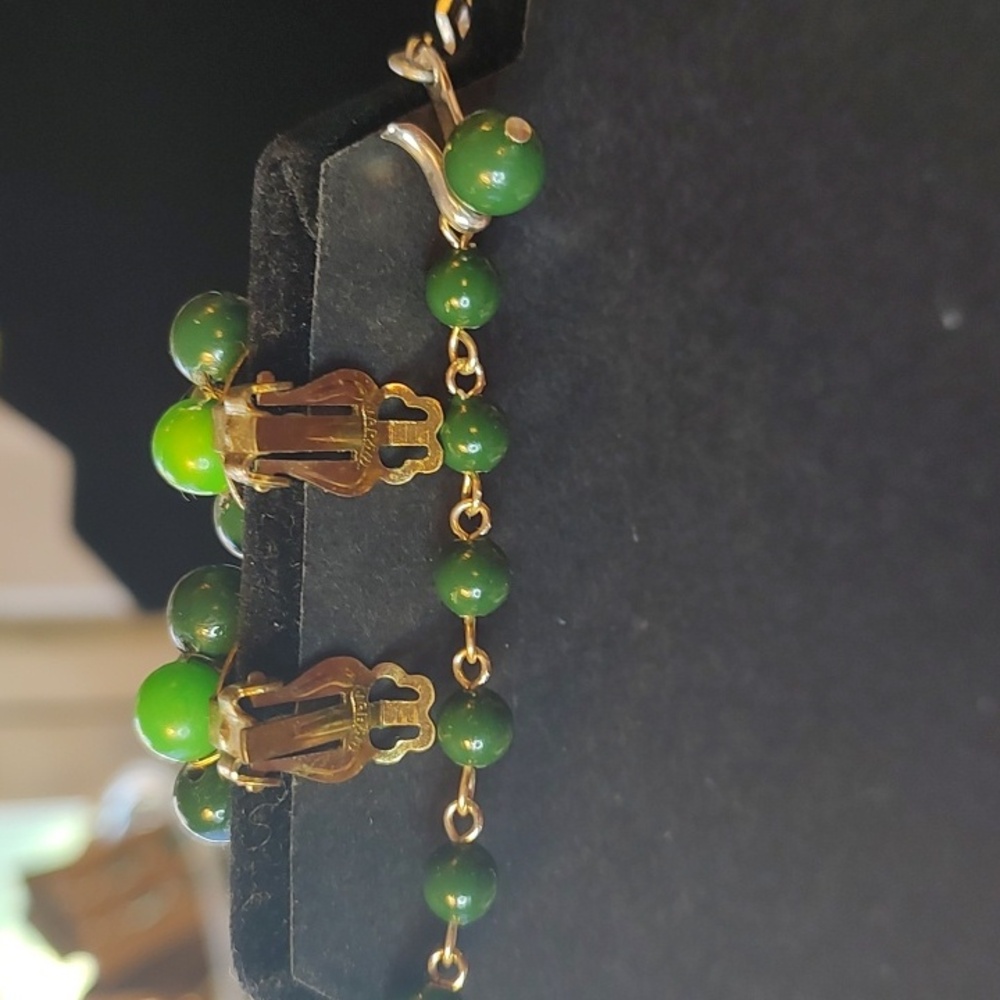 Japan Green Beaded Necklace and Earring Set - Picture 3 of 9